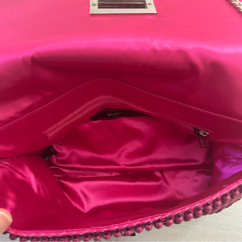NWT BCBGMaxAzria Pink Beaded Silver Chain Strap Clutch Handbag - Picture 6 of 8